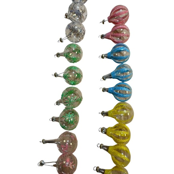 Pier 1 Italy Mini Clear Curated Glass Christmas Ornaments Glitter Lot of 21 - Picture 4 of 10